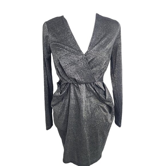 BCBGeneration Faux Wrap Black Metallic Cocktail Party Dress - Picture 6 of 9